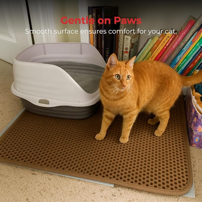 iPrimio Cat Litter Trapper Mat, Waterproof, Double Layer, 23" x 21", Brown | Double layer honeycomb traps scattered litter while the waterproof base blocks urine. Soft on paws and empties in one pour. - Image 4