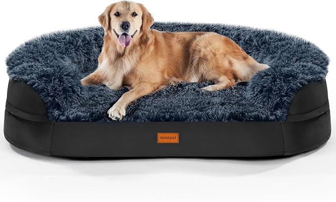 iweepet Fluffy Orthopedic Dog Beds for Large & Extra Large Dogs, 44" Calming Dog Sofa Bed with28D Egg-Crate Foam, Removable Washable Cover, Waterproof Lining, for Puppy,Senior,Sick by iweepet