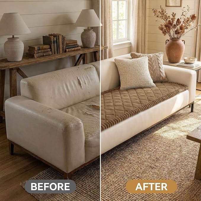 Smiry Non Slip Couch Cover for Dogs, Fuzzy Plush Pet Sofa Protector | Washable Furniture Cover for Large Dogs & Cats, Scratch & Dirt Resistant, For 3 Cushion Couch, Mocha Brown, 27.6"x88" - Image 6