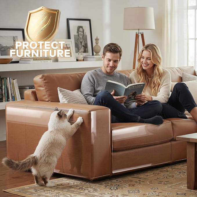JKLMN Cat Scratch Protector for Leather Couches - Clear Vinyl Couch Protector from Cat Claws, Scratch Deterrent Tape for Sofa Corners, Single-Sided Sticky Couch Protector for Cats (200x11.8) - Image 4