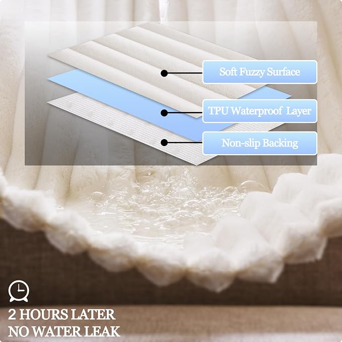 Dual Non-Slip Couch Cover for Dogs Waterproof, Fuzzy Soft Pet Couch Covers for Sofa 3 Cushion, Pet Friendly Soft Dog Bed Covers Sofa Cover Washable (White, 33" x 85" 1 Pack) - Image 3