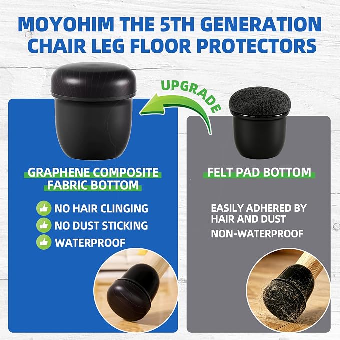 Small Black Chair Leg Caps for Carpet Tile, Pet Hair Resistant, Fit 0.8"-1" | Chair Leg Floor Protectors for Hardwood Floors, Furniture Feet Covers with Graphene Fabric Bottom, Reduce Noise-16PCS - Image 4