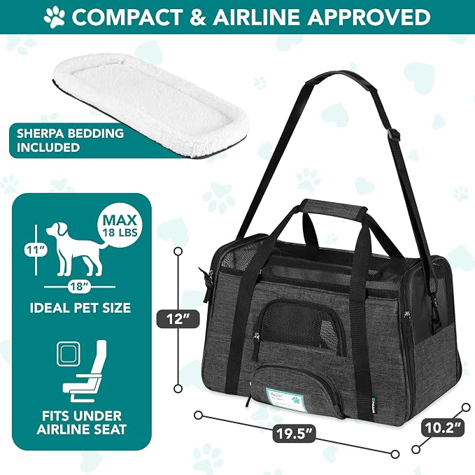 PetAmi Airline Approved Pet Carrier Cats Small Dogs, Large Heather Charcoal | Soft Sided TSA Travel Bag, Sherpa Bed, Breathable Mesh Ventilation, Collapsible Bowl, Fits Under Seat, Up to 18 lbs - Image 2