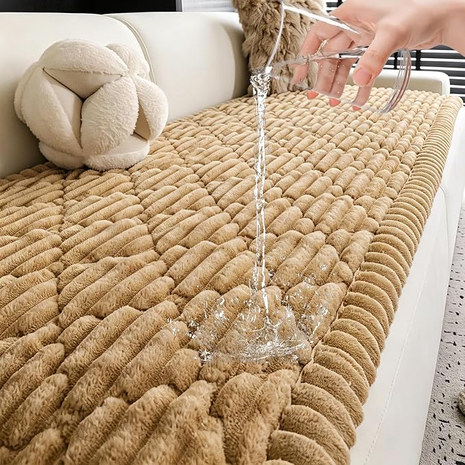 100% Waterproof Fuzzy Couch Cover for Dogs, Washable Non-Slip Pet Couch Covers for Sofa, Soft Thick Furniture Protector Sofa Slipcover Mat for Dogs (Brown, 27.5" x 82.7") by LavishCover