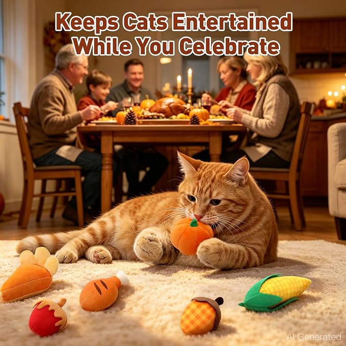 CiyvoLyeen Plush Thanksgiving Catnip Toys for Indoor Cats 6 Pack | Interactive Fall Pumpkin Cat Chew Toys, Boredom Relief, Soft Durable Plush with Catnip, Funny Gift for Cat Lovers & Kitten - Image 5