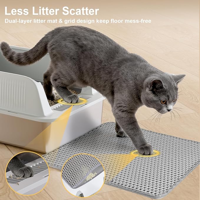 TENTIZON 2 Pack Stainless Steel Cat Litter Box, XL Large Metal Kitty Litterbox with High Side Lids, Litter Mat, Scooper for Big Cats, Multi Cats, No Odor, No Mess, Leak Proof, Easy Clean, Non Stick - Image 3