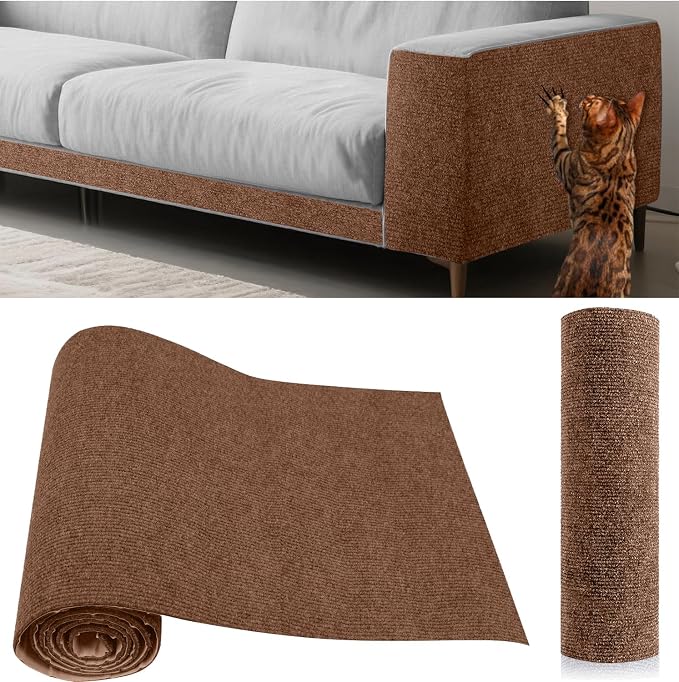 Cat Scratch Furniture Protector Couch Protector from cat Claws Self-Adhesive Carpet remnants Scratching Mat Trimmable DIY Climbing Covering Posts (Brown, 15.8" x 39.3") by Unknown