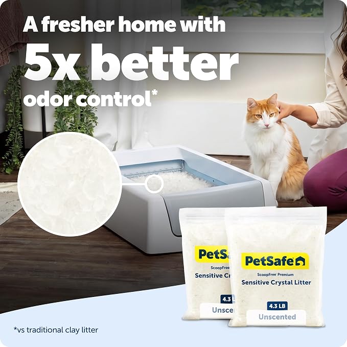 PetSafe ScoopFree Premium Crystal Litter, Fragrance Free, 4.3Lb Bag, 2 Pack | Ultra-Absorbent Crystal Cat Litter, 5x Faster Odor Control, 99% Dust-Free, Low Tracking, Refills Any Cat Box or Tray - Image 2