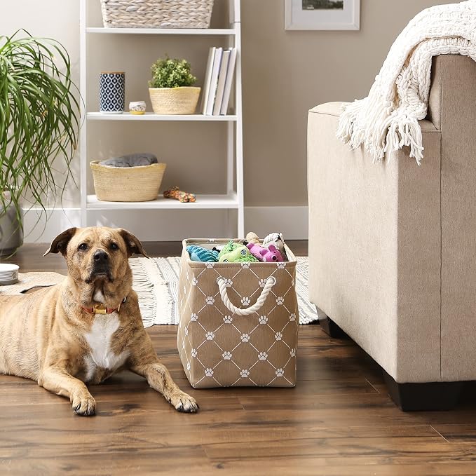 Bone Dry Pet Storage Paw and Bone, Trellis Collection, Medium Rectangle, 16x10x12, Taupe - Image 4