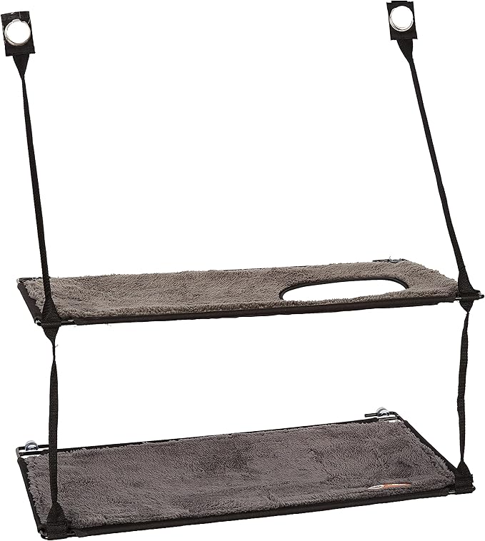 K&H Cat Window Perch, EZ Mount Double Stack Kitty Sill For Large Cats, Gray | Sturdy Cat Window Hammock Bed, Fits 27in Wx31in H Glass Spaces, Steel Frame & Suction Cups, 2 Washable Shelf Covers, Foldable - Image 4