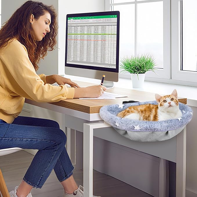 Cat Desk Bed, Adjustable Cat Desk Hammock, Cat Bed for Desk | Glow in The Dark, Removable Washable Cover, Sturdy Metal Frame, Desk Cat Bed, Cat Desk Perch, Supports up to 50 Lbs - Image 7
