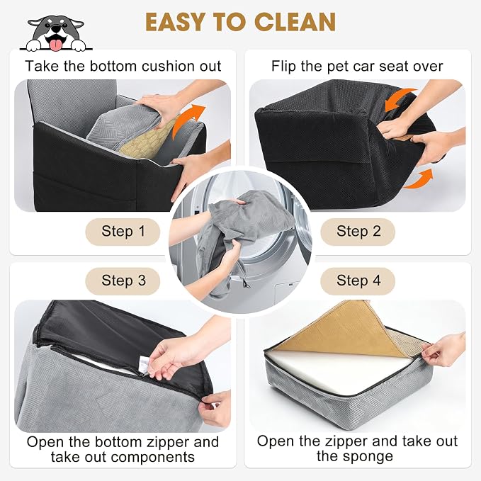JOEJOY Dog Car Seats for Small Medium Dogs Under 35lbs, Dog Booster Seat with Detachable Washable Cover and Cushion, Memory Foam Pet Car Seat with Safety Belt and Storage Pockets (BLG) - Image 8