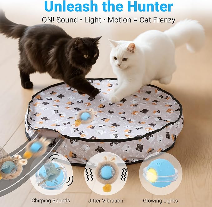 Cat Toys for Indoor Cats, Interactive Cat Toy for Adult Cats | Hide and Seek Play Mat for Bored Kittens, Automatic Rolling Ball with Real Bird Chirping, Motion Activated Rechargeable - Image 4