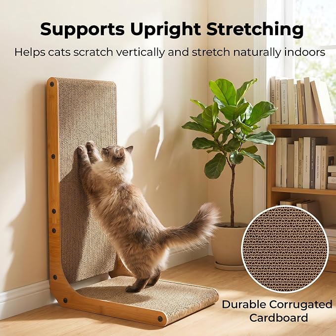 PatiencET L Shape Cat Scratcher, 26 Inch Cardboard Scratch Pad | For Indoor Cats, Large Vertical Scratch Board, Furniture Protector - Image 7