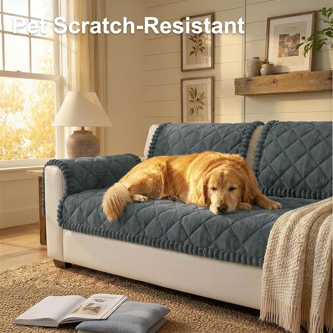 Smiry Non Slip Couch Cover for Dogs, Fuzzy Plush Pet Sofa Protector | Washable Furniture Cover for Large Dogs & Cats, Scratch & Dirt Resistant, Covers Backrest & Armrest, Dark Grey, 27.6"x27.6" - Image 2