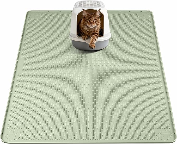 Silicone Cat Litter Mat for Litter Box 40”x40” Large Cat Mat, Green | Waterproof, Non-Slip, Leak-Proof Rug Mat with Lip, Easy to Clean, Extra Large Litter Catcher Mat for Floor by Bartuke