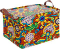 Mexican Talavera Storage Basket Waterproof Canvas Toy Storage Bin Mexican Decor Collapsible Outdoor Basket with Leather Handles Talavera Decor Blanket Baskets For Closets,Bedrooms,Gifts Baskets by AmazerPad