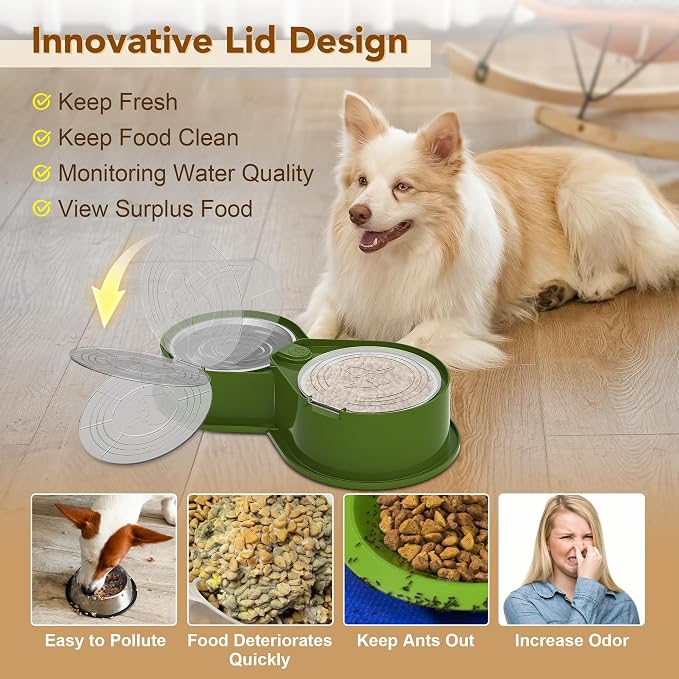 Newget 304 Stainless Steel Dog Bowl Set with Lids, 24oz Foldable Pet Dishes | Dual Food & Water Pet Bowl, Anti-Skid, Keeps Food Fresh, Easy to Install, for Small - Large Dogs/Cats - Indoor & Outdoor Use - Image 3