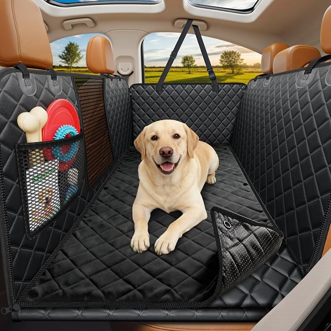 URPOWER Hard Bottom Dog Car Seat Cover, Back Seat Extender with Blanket | 2 in 1 Design, Non-Slip Blanket, 400 lbs Support, 40% More Space, Waterproof, Fits Cars & SUVs, Mesh Window, Easy Care by URPOWER