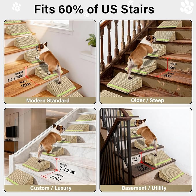 JoyBlooms Upgraded Dog Ramp for Stairs, Dog Stairs for Small Dogs (Corgi & Dachshund), 40D Foam Non-Slip, 30° Slope with Glow Strip, 13.8"x10.2"x5.9", Brown-3pcs - Image 3