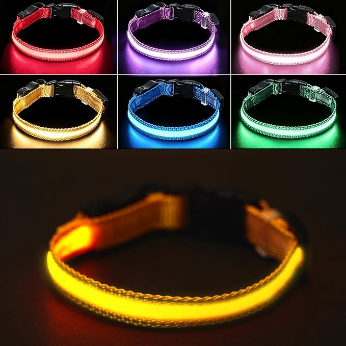 USB Rechargeable LED Dog Collar, Waterproof, Adjustable, Glowing, for Medium Dogs, Night Walking, Camping, Jogging, Yellow, M (Neck 15-24", Width 1") by Aiminto-Alwaysyourgoodmate