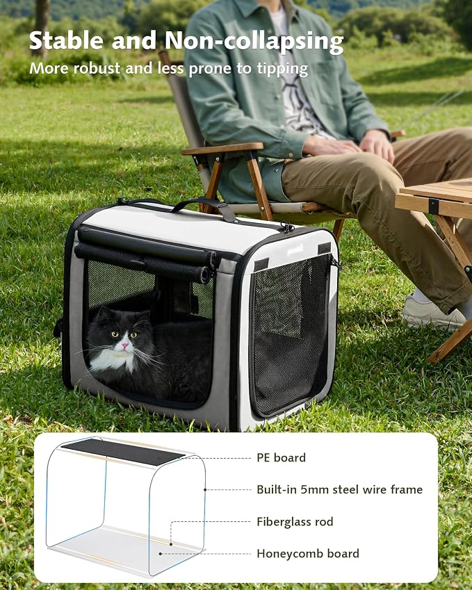 Dog Car Carrier Light Weight 19.7×16.9×14.8in, Foldable Dog Carrier, Gray | Easy to Assemble, Portable and Breathable Pet Carrier, Suitable for Indoor and Outdoor Use, Dog Travel Crate with Curtain - Image 5