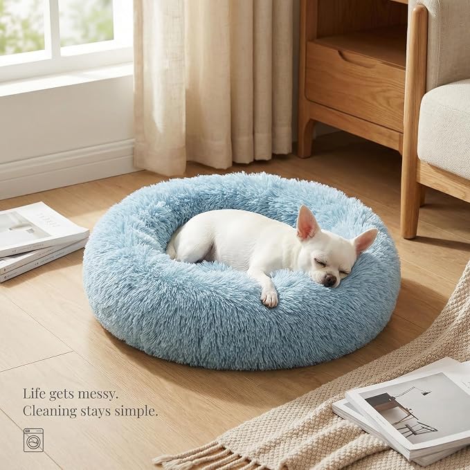 nononfish Fluffy Donut Dog Bed for Small Dogs,Cozy Plush Pet Bed | Fluffy donut bed with soft comfort and cozy round design. - Image 7
