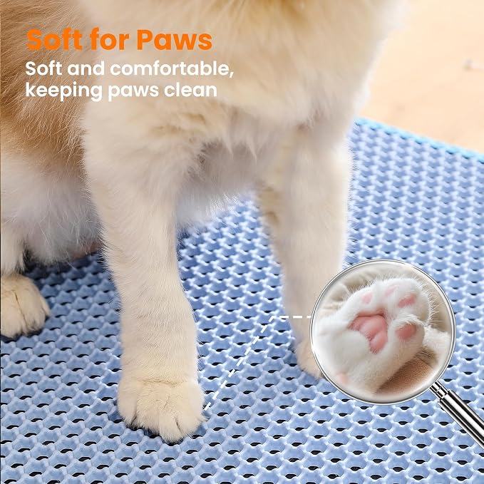 Extra Large Cat Litter Mat, Double Layer Honeycomb Design, Blue | 30x22”, Reduces Litter Tracking, Easy to Clean, Waterproof, Non-Slip, Soft on Paws, Scratch Resistant, Blue, XL - Image 7