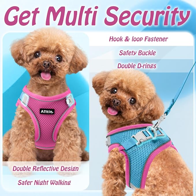 AIITLE Dog Harness and Leash Set, Step-in Puppy Pet Vest, Hot Pink M | Breathable Mesh, Adjustable Fit, Reflective Design, Padded Leash Handle, for Small-Medium Dogs & Cats, Walking, Training - Image 4