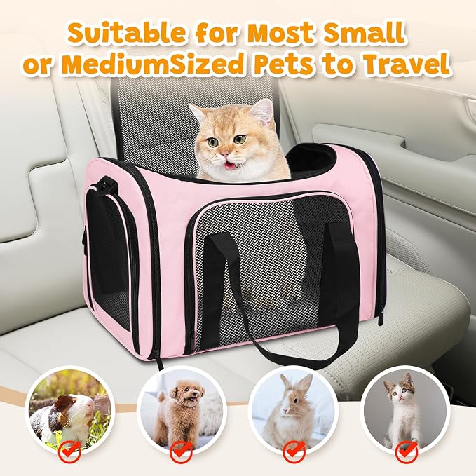 Large Cat Carrier Soft Up to 28 Lbs, Breathable Pet Bag with Steel Frame | Lockable Zippers, Fits Small Big Dog, Kitten, Puppy,Medium Travel Carrying Case for Kennel Car Airline Transport，Pink - Image 6