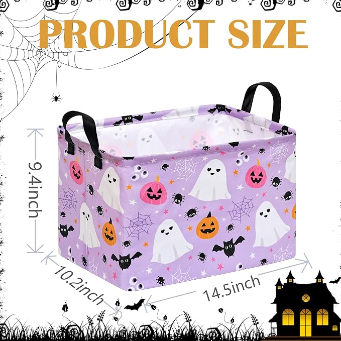 Halloween Storage Basket Home Shelf Basket Rectangle Organizer Box Clothes Laundry Hamper Nursery Bin Gift Laundry Basket with Handles - Image 2
