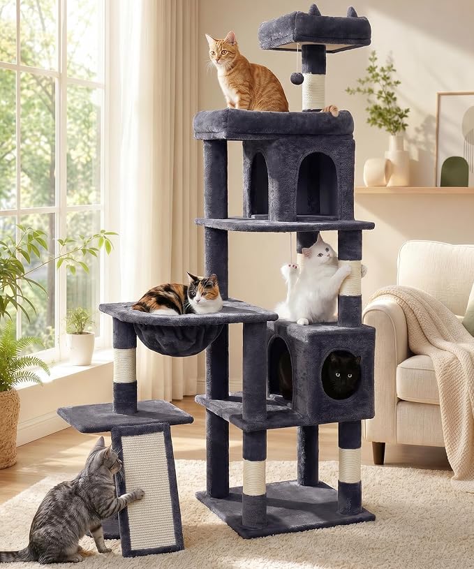 68 Inch Heavy Duty Cat Tree Tower for Indoor Cats Large Adult | Cat Tower with 2 Condos, Sisal Scratching Posts, Plush Platform & Hammock, Extra Stable Big Cat Furniture, Dark Grey - Image 5
