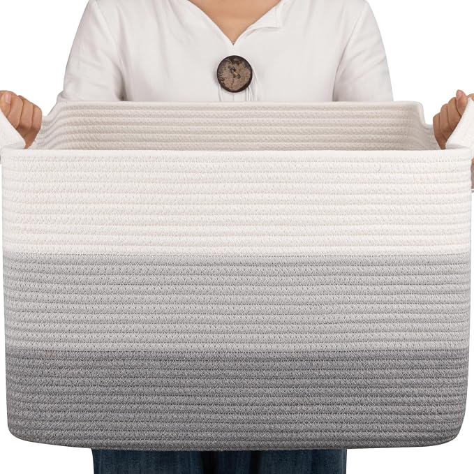 OIAHOMY Woven Blanket Basket Laundry Basket Dog Toy Basket Gradient Grey | Large Storage Basket,Baby Basket,Toy Storage,Woven Rope Basket for Blankets,Blanket Storage for Living Room by MasterofSpaceOptimization