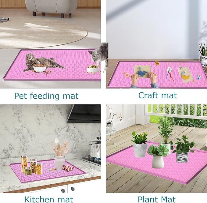 Cat Litter Mat, Silicone Large Cat Mat for Litter Box - 34x22 in, Waterproof & Non-Slip, Durable & Easy Clean, Pink - Image 6