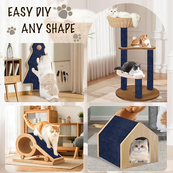 78.7"X15.8" Self-Adhesive Cat Scratching Mat - Durable Couch Protector from Cat Claws, DIY Furniture Protector from Cats Scratching, Sticky cat Scratch Wall mat- No Residue, Safe for Cats (Dark Blue) - Image 3