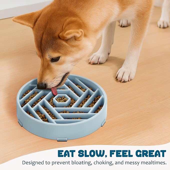 WHIPPY Slow Feeder Dog Bowl, Puzzle Maze Design to Slow Down Eating, 3-Cup Capacity, Anti-Gulping Food Bowl for Medium & Large Dogs,Blue - Image 3