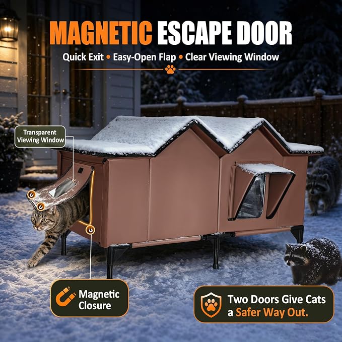 Heated Outdoor Cat House with Heating Pad, XX-Large, Brown - Image 5