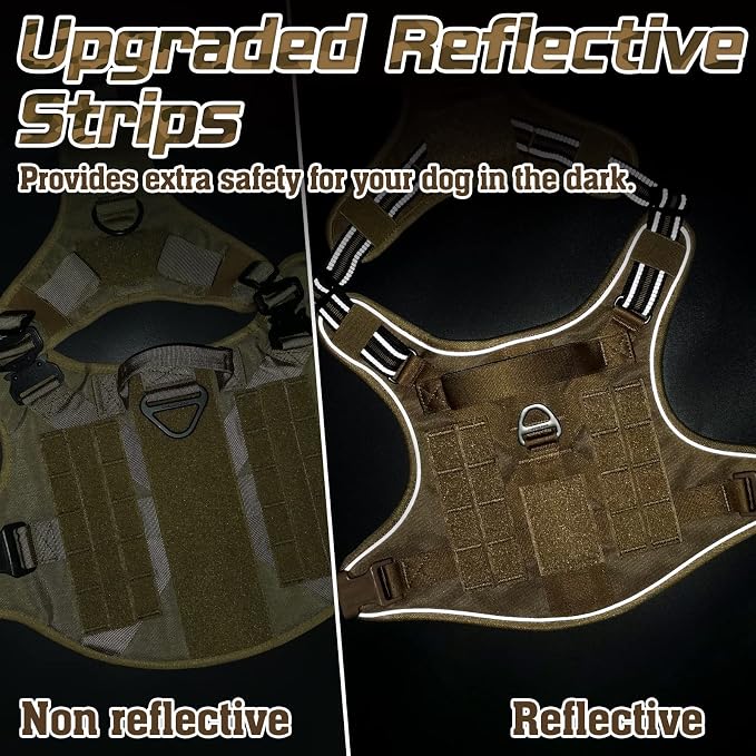 rabbitgoo Tactical Dog Harness for Large, No Pull Military Service Vest | Molle & Handle, Heavy Duty, Adjustable, Reflective Straps, Easy Control for Training Walking, Brown, Large - Image 8