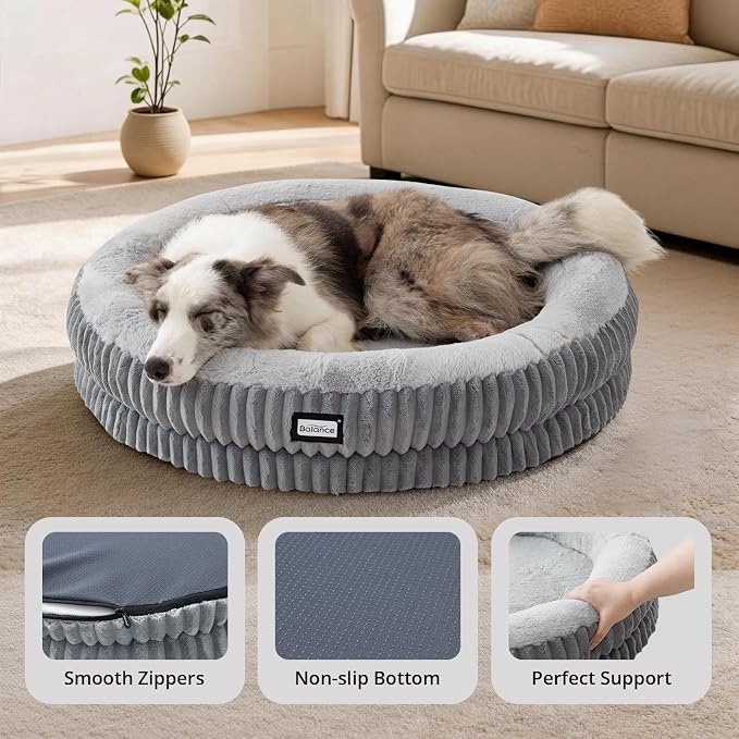 BALANCE Donut Dog Bed, 36 Inches Round Dog Bed Large Size Dogs Washable, Orthopedic Calming Dogs Beds for Kitten, Fluffy Plush Faux Fur Pet Bed with Anti-Slip Bottom - Image 4