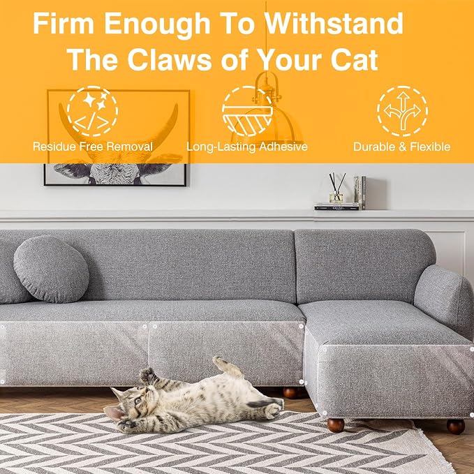 Cat Scratch Furniture Protector (12-Pack + 50 Twist Pins), Clear Anti-Scratch Sheets for Couch & Furniture, Self-Adhesive Protectors for Cats, No Residue, Cuttable Guards for Sofa, Door & Wall - Image 6