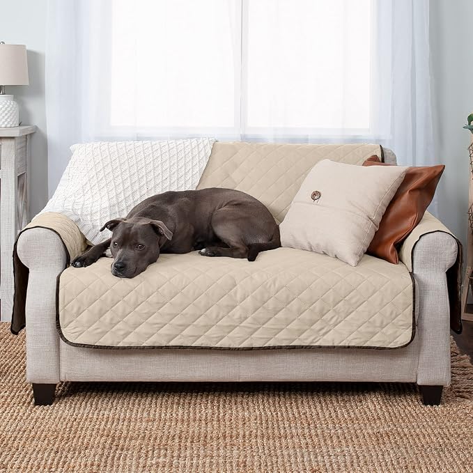 Furhaven Water-Resistant & Reversible Loveseat Cover Protector for Dogs, Cats, & Children - Two-Tone Pinsonic Quilted Living Room Furniture Cover - Espresso/Clay, Loveseat - Image 7