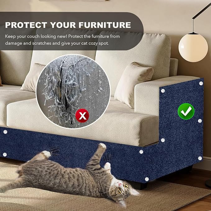 78.7"X15.8" Self-Adhesive Cat Scratching Mat - Durable Couch Protector from Cat Claws, DIY Furniture Protector from Cats Scratching, Sticky cat Scratch Wall mat- No Residue, Safe for Cats (Dark Blue) - Image 2