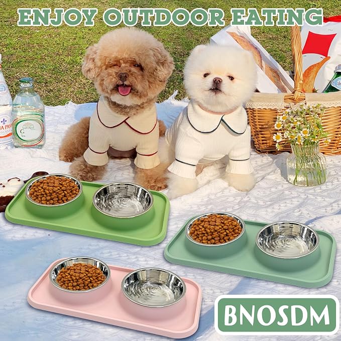 BNOSDM Double Dog Food Bowls Stainless Steel Dog Food and Water Bowls with Non-Spill Plastic Mat Pet Cat Feeder Bowl Set for Puppy Cats Kitten Small Medium Dogs Pink - Image 8