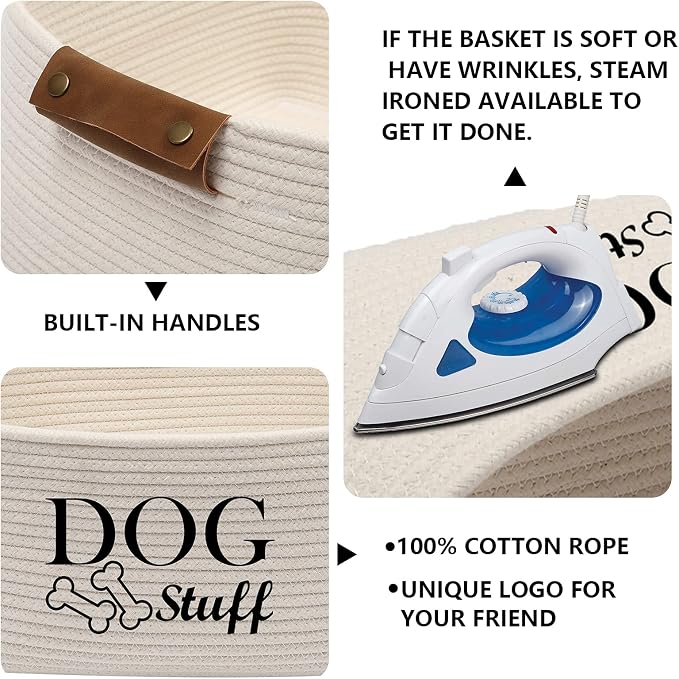 Geyecete Square Dog toy basket storage Cotton Rope Storage Basket Pet/Pet Toy And Accessory Storage Bin Doy Toy Box-Beige - Image 2