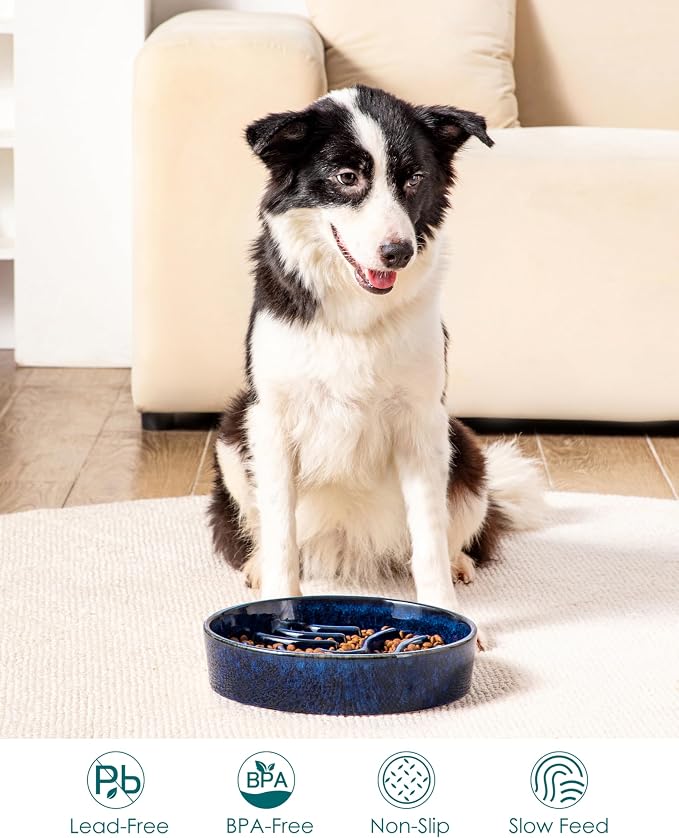 vancasso Slow Feeder Dog Bowl, 3 Cup Ceramic Slow Feeding Food Dish for Large Breed, Puzzle Dog Food Bowl for Fast Eater, Blue - Image 5
