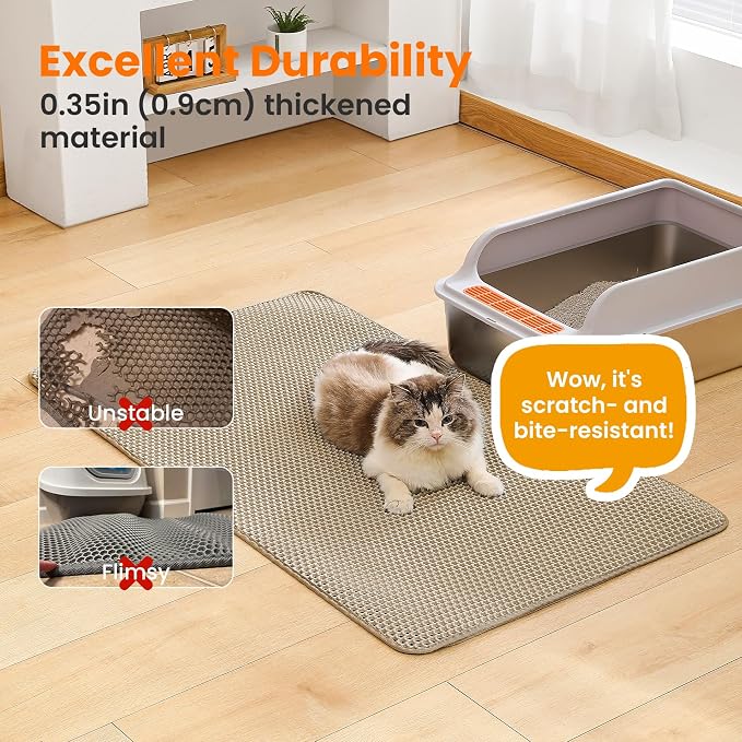 Extra Large Cat Litter Mat XXL, Double Layer Honeycomb, Beige | 46x26”, Reduces Litter Tracking, Easy to Clean, Waterproof, Non-Slip, Soft on Paws, Scratch Resistant, Beige, XXL - Image 6