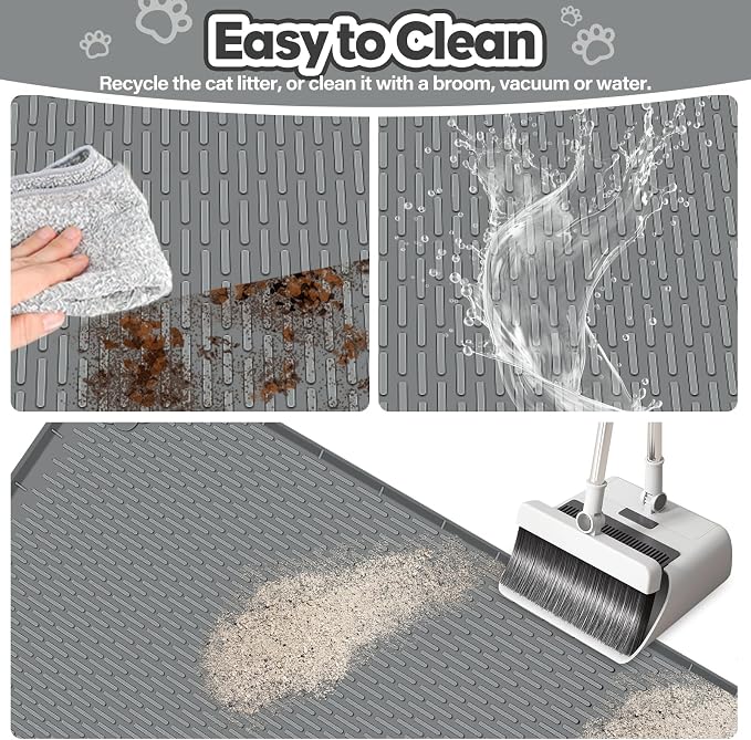 Silicone Cat Litter Mat for Litter Box 40”x28” Large Cat Mat, Dark Grey | Waterproof, Non-Slip, Leak-Proof Rug Mat with Lip, Easy to Clean, Extra Large Litter Catcher Mat for Floor - Image 5