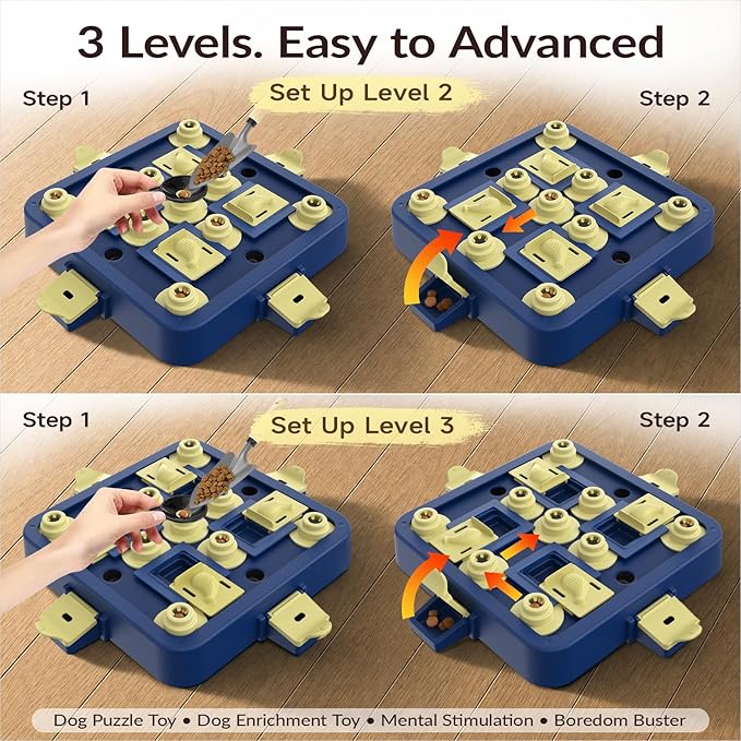KADTC Dog Chess Puzzle Toy, 3-Levels, Mental Stimulation for Smart Dogs | Large size. Beginner-to-Advanced challenge beats boredom, burns energy, builds focus, slows eating, rewards sharper thinking. - Image 5