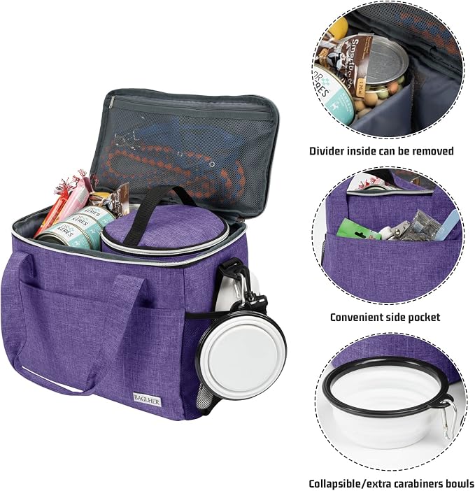 BAGLHER Dog Travel Bag Backpack Pet Supplies Backpack 5-Piece Set with Shoulder Strap 2 Lined Pet Food Containers 2 Foldable Feeding Bowls Essential Kit for Pet Travel - Image 3