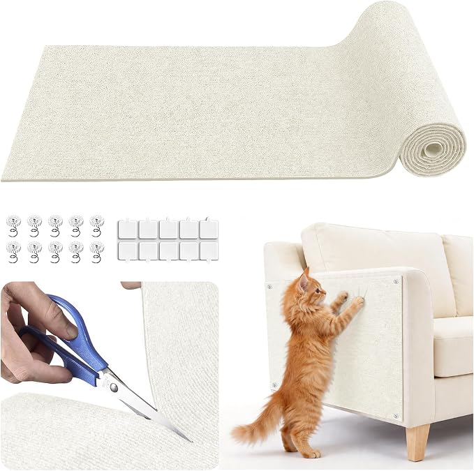 Cat Scratcher, 39.7x15.7” Cat Scratch Furniture Protector | Trimmable, No-Shedding Cat Scratch Pad with Self-Adhesive Backing for Climbing, Protects Walls, Carpet and Couch, White by Petinstinct